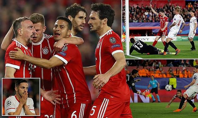Bayern Munich thắng ngược Sevilla nhờ hai bàn may mắn