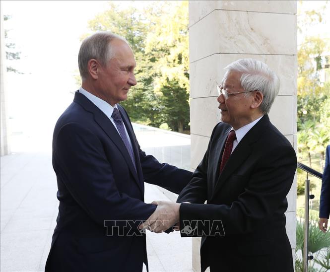 Tổng Bí thư Nguyễn Phú Trọng hội đàm với Tổng thống Nga Vladimir Putin Chú thích ảnh
