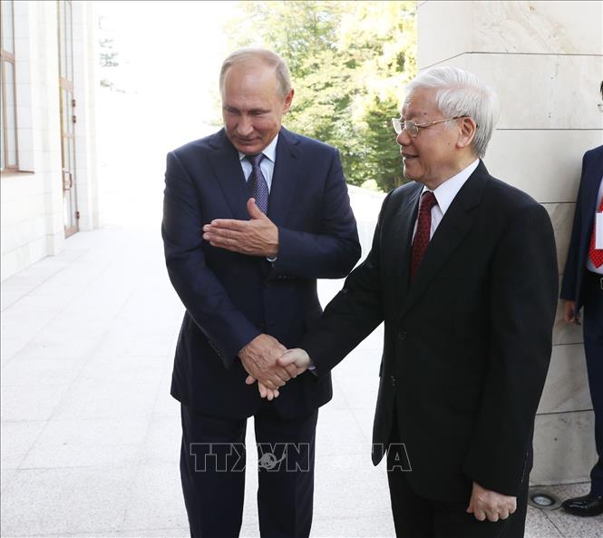Tổng Bí thư Nguyễn Phú Trọng hội đàm với Tổng thống Nga Vladimir Putin Chú thích ảnh