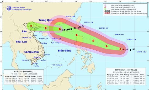 Siêu bão Mangkhut mạnh cấp 17 chuyển hướng về Bắc Biển Đông