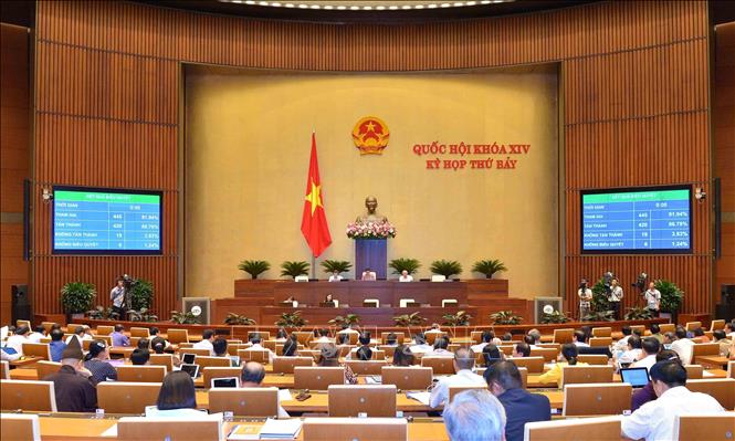 Ngày 11-6, đại biểu Quốc hội biểu quyết thông qua 2 nghị quyết, cho ý kiến 2 dự án Luật