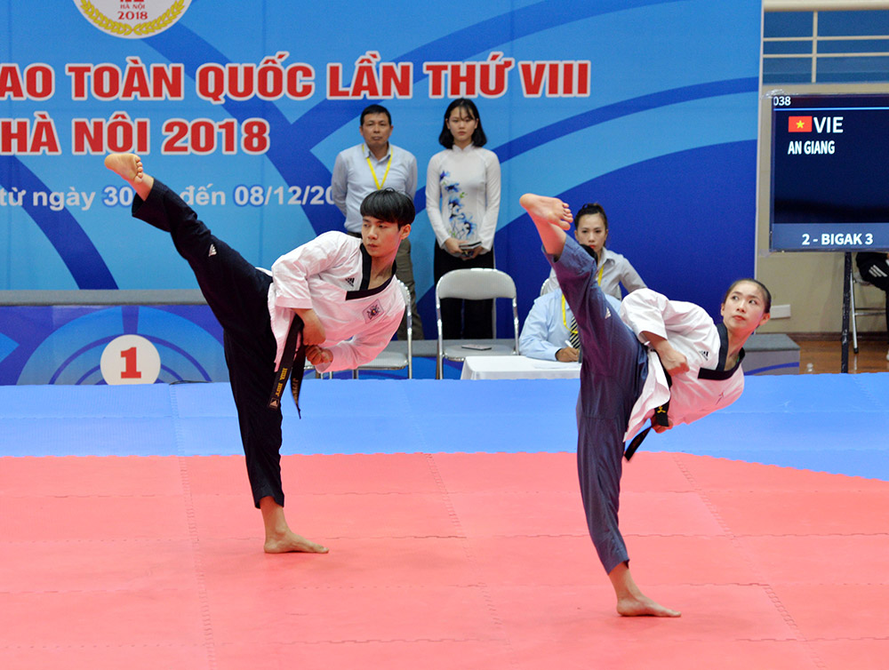 Quyền taekwondo An Giang vươn tầm thế giới Quyền là nội dung thế mạnh của taekwondo tỉnh