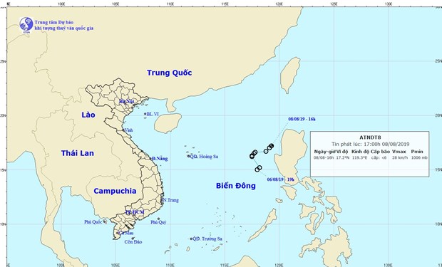 Áp thấp nhiệt đới trên Biển Đông đã suy yếu thành một vùng áp thấp