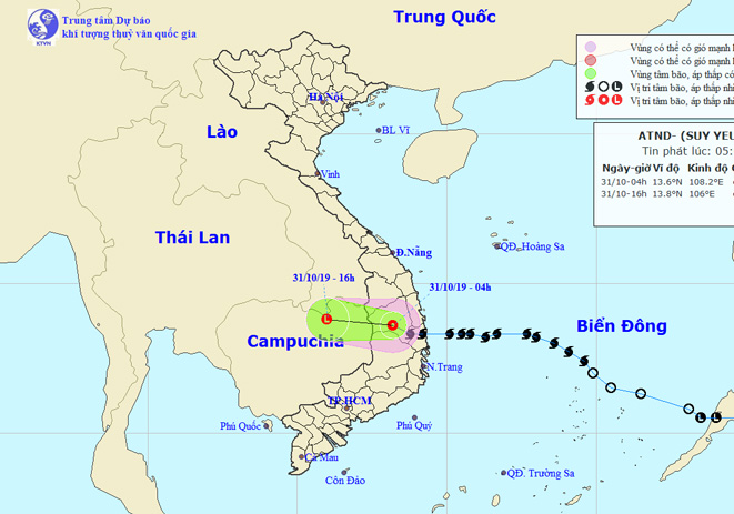 Thời tiết ngày 31-10: Bão số 5 vào đất liền và suy yếu thành áp thấp nhiệt đới