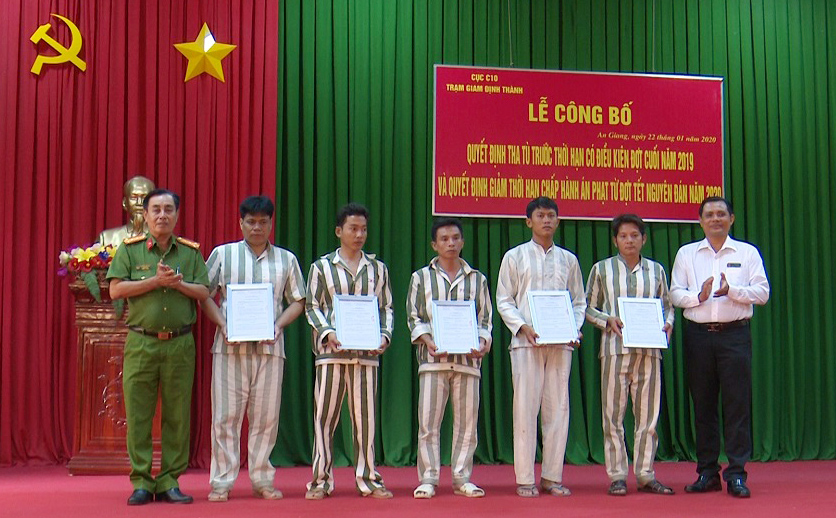 Trại giam Định Thành tổ chức lễ công bố quyết định tha tù trước thời hạn