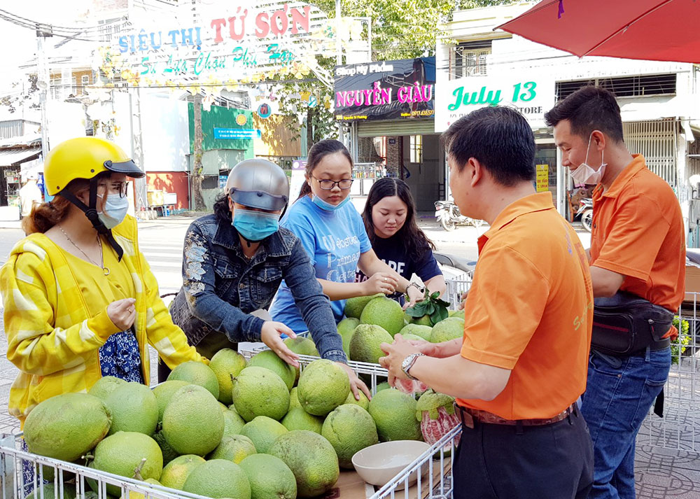 Siêu thị Tứ Sơn hỗ trợ nông dân tiêu thụ 3 tấn bưởi da xanh ruột hồng