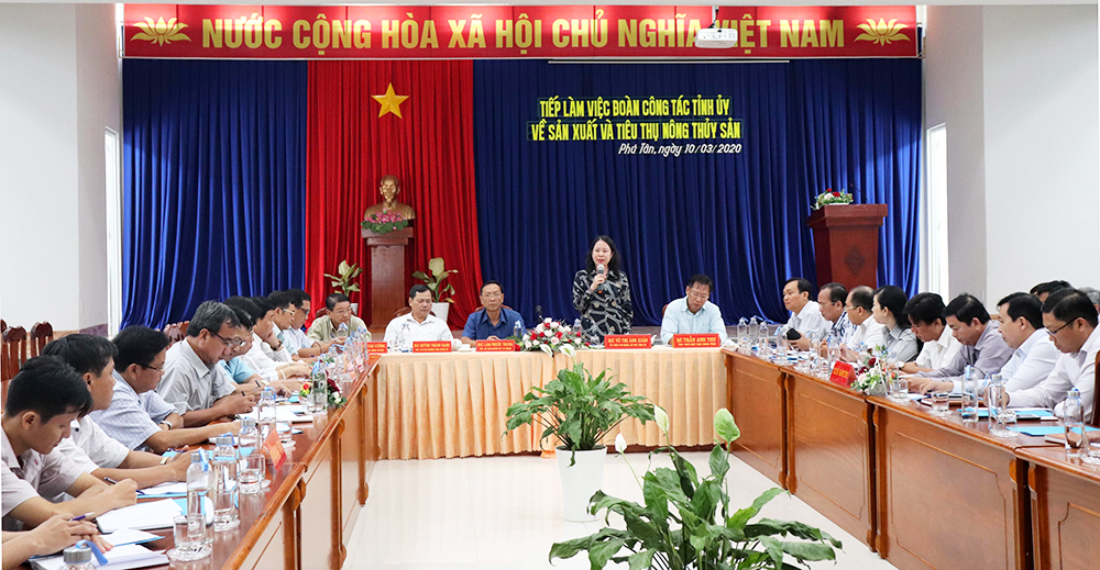 Bí thư Tỉnh ủy Võ Thị Ánh Xuân làm việc về tình hình sản xuất và tiêu thụ nông sản ở Phú Tân Bí thư Tỉnh ủy Võ Thị Ánh Xuân làm việc về tình hình sản xuất và tiêu thụ nông sản ở Phú Tân