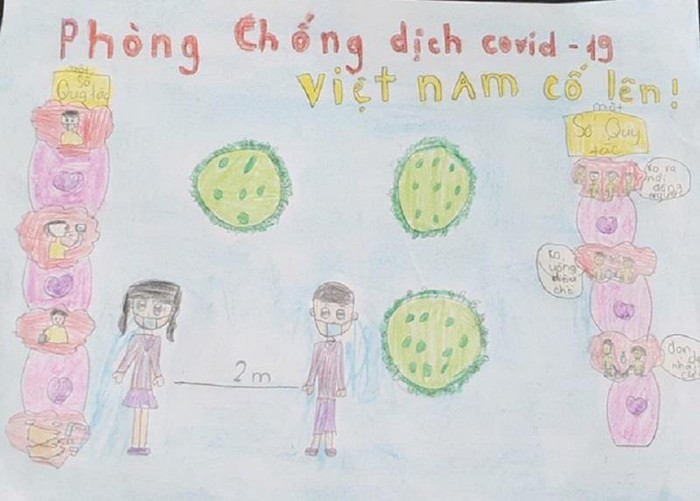 Tranh cổ động chống Covid-19 đầy màu sắc của 'họa sĩ nhí' tại Hà Nội