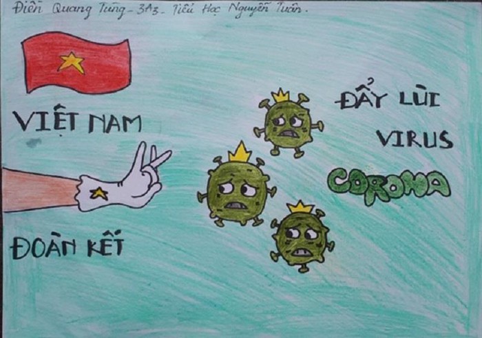 Tranh cổ động chống Covid-19 đầy màu sắc của 'họa sĩ nhí' tại Hà Nội