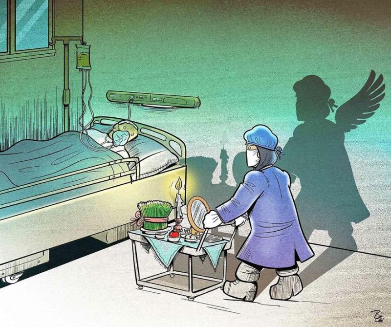 Bộ tranh khắc họa rõ nét cuộc chiến chống Covid-19 của họa sĩ Iran