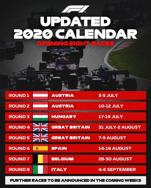 Mùa giải F1 năm 2020 chốt ngày trở lại