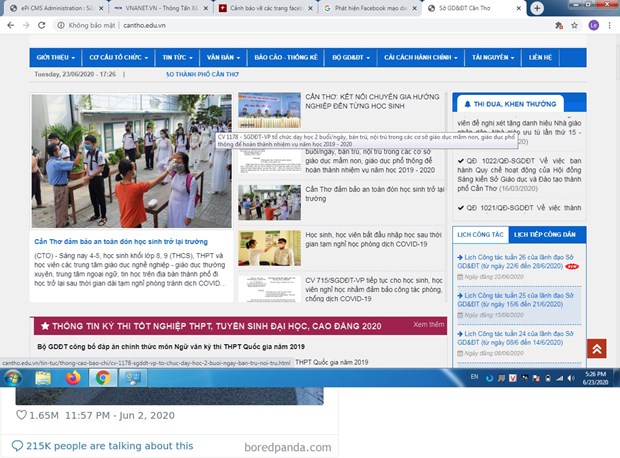 Phát hiện Facebook mạo danh Sở Giáo dục và Đào tạo thành phố Cần Thơ