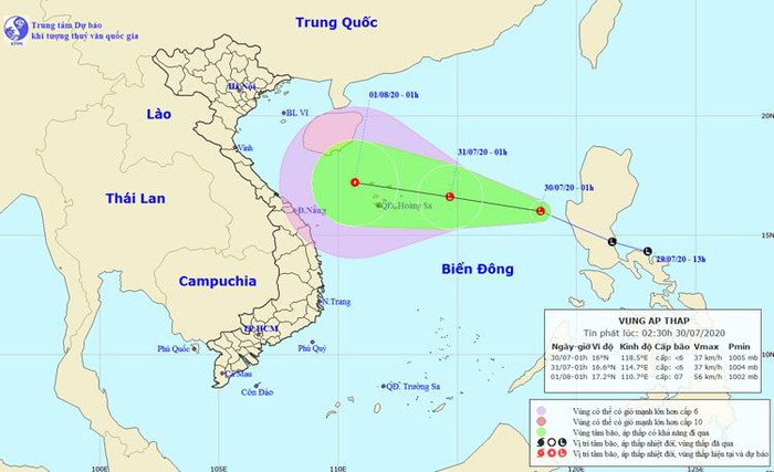 Thời tiết ngày 30-7: Áp thấp nhiệt đới vào Biển Đông, miền núi Bắc Bộ có mưa rào và dông