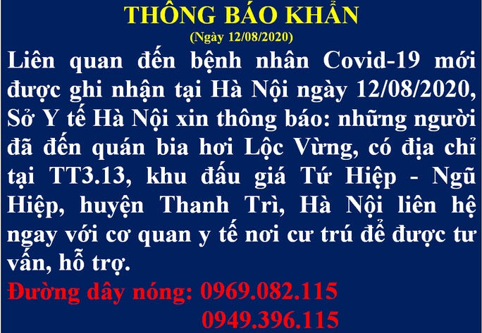 Hà Nội thông báo khẩn tìm người đến quán bia hơi Lộc Vừng