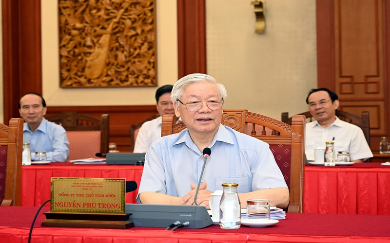 Bộ Chính trị làm việc với Ban Thường vụ Thành ủy Hà Nội Tổng Bí thư, Chủ tịch nước Nguyễn Phú Trọng (Ảnh: Duy Linh)