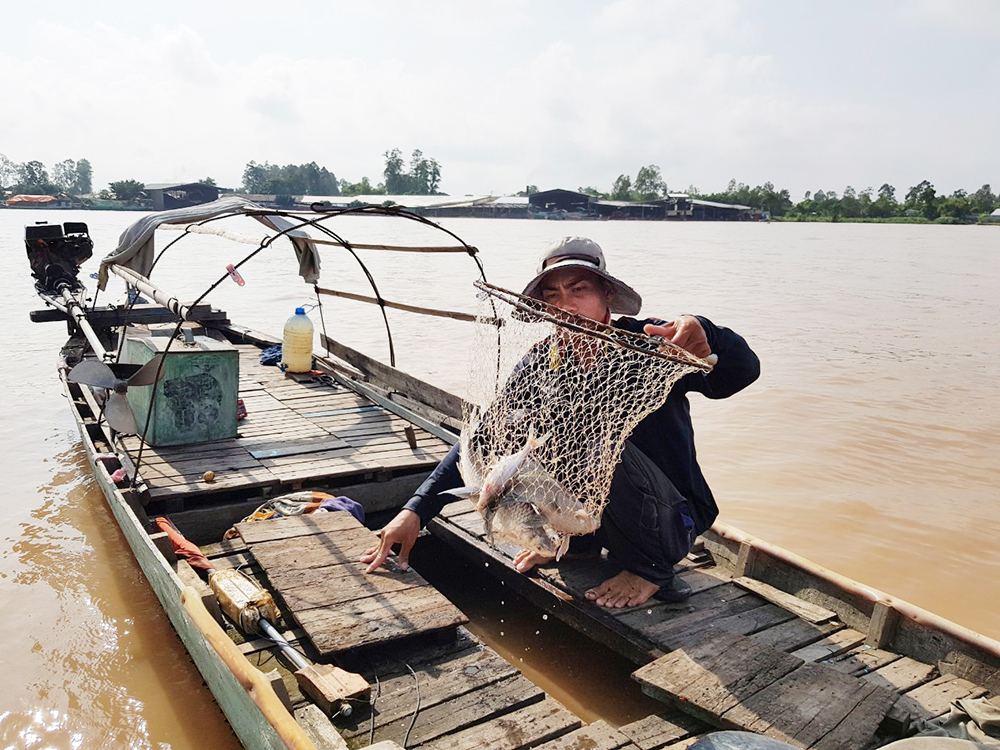Kiểm tra việc đánh bắt thủy sản sau lễ thả cá trên sông Vàm Nao