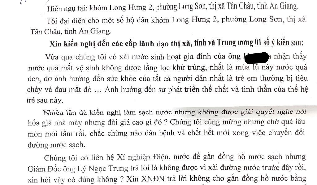 Trả lời về phản ảnh nước sinh hoạt ở phường Long Sơn