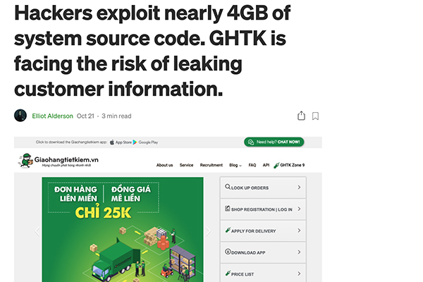 Hacker rao bán mã nguồn hệ thống Giao hàng Tiết kiệm