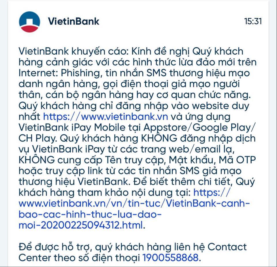 Nhiều ngân hàng cảnh báo tin nhắn giả mạo lừa đảo
