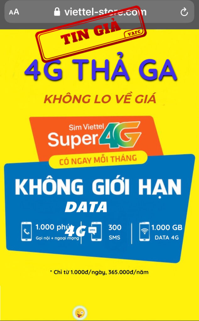 Giả mạo website của Viettel để rao bán SIM 4G
