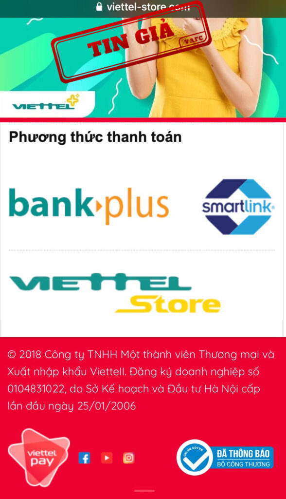 Giả mạo website của Viettel để rao bán SIM 4G