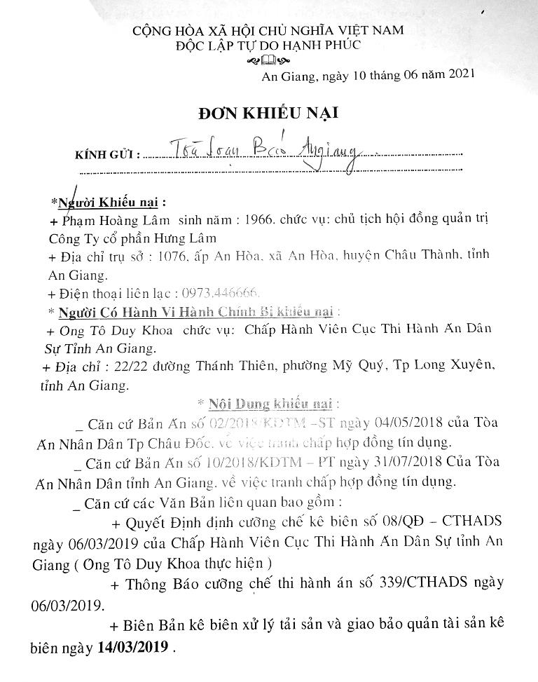 Trả lời khiếu nại của ông Phạm Hoàng Lâm