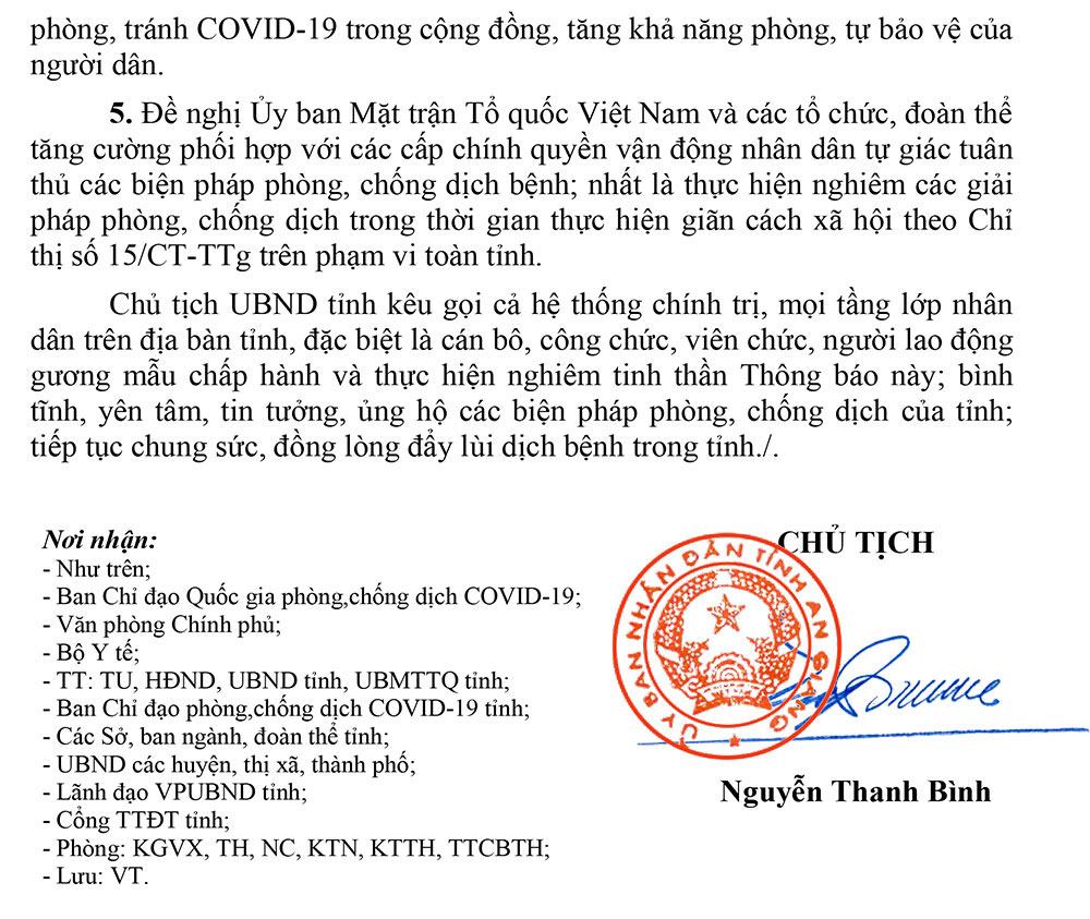 Từ 0 giờ, ngày 11-7 thực hiện giãn cách xã hội theo Chỉ thị số 15/CT-TTg toàn tỉnh An Giang