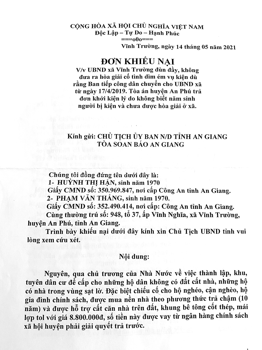 Đã thỏa thuận xong việc tranh chấp nền nhà