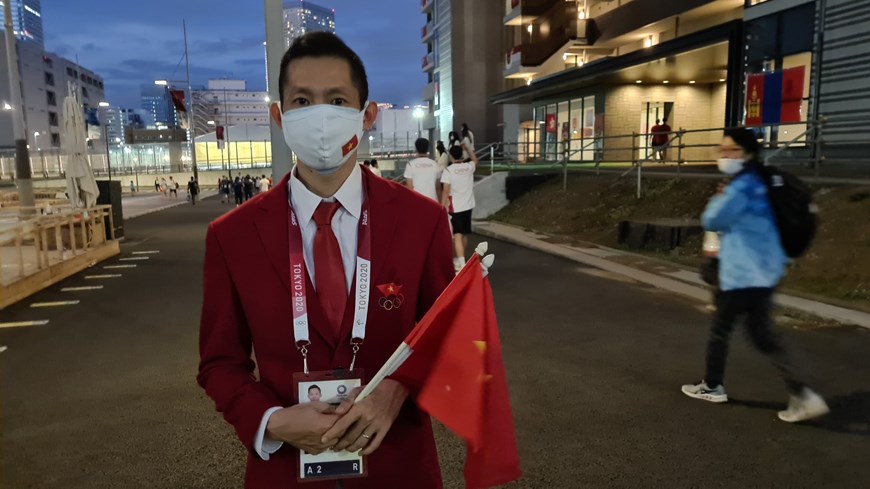 Hình ảnh Đoàn thể thao Việt Nam diễu hành ở lễ khai mạc Olympic Tokyo
