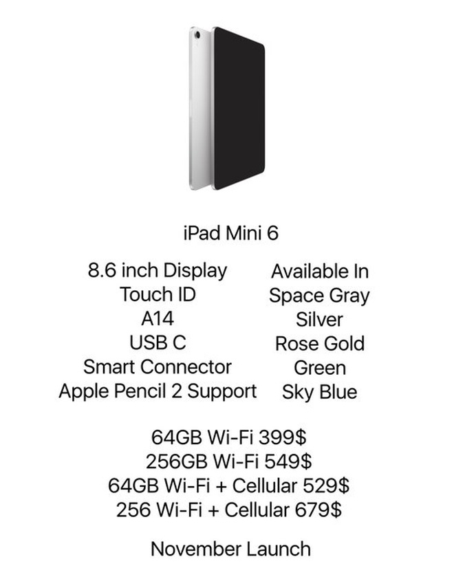 iPad mini 6 lộ diện hoàn toàn trước giờ ra mắt