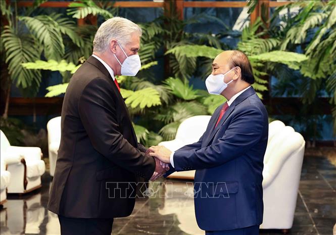 Chủ tịch nước Nguyễn Xuân Phúc hội đàm với Chủ tịch Cuba Miguel Díaz-Canel
