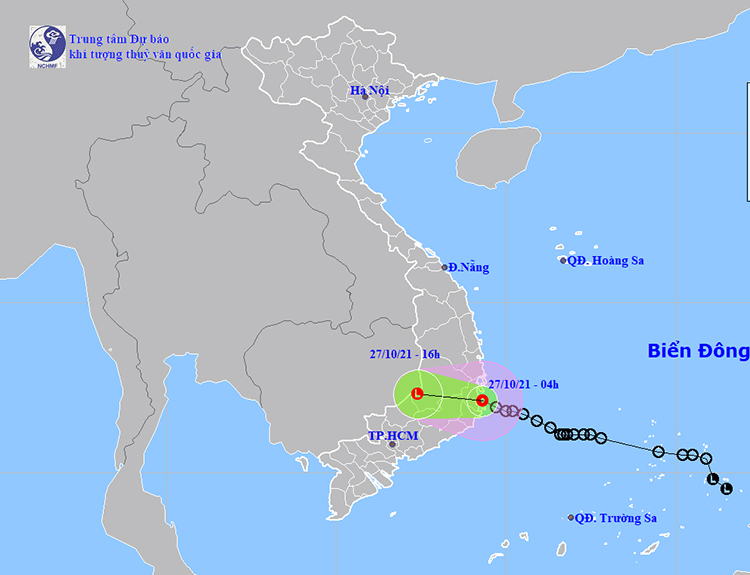 Thời tiết ngày 27-10: Áp thấp nhiệt đới di chuyển theo hướng Tây Tây Bắc, Nam Trung Bộ và Tây Nguyên mưa to