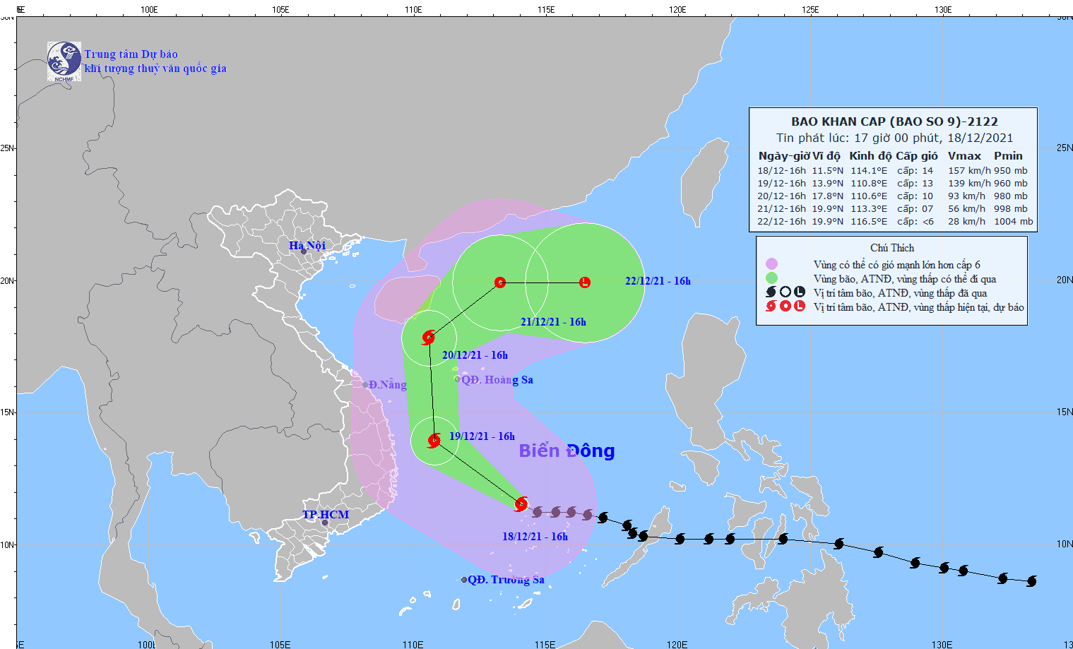 Bão số 9 giật cấp 17 cách bờ biển Bình Định - Khánh Hòa khoảng 550 km