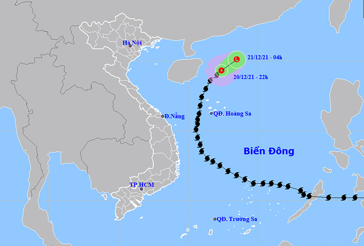 Thời tiết ngày 21-12: Bão số 9 suy yếu nhanh thành áp thấp nhiệt đới