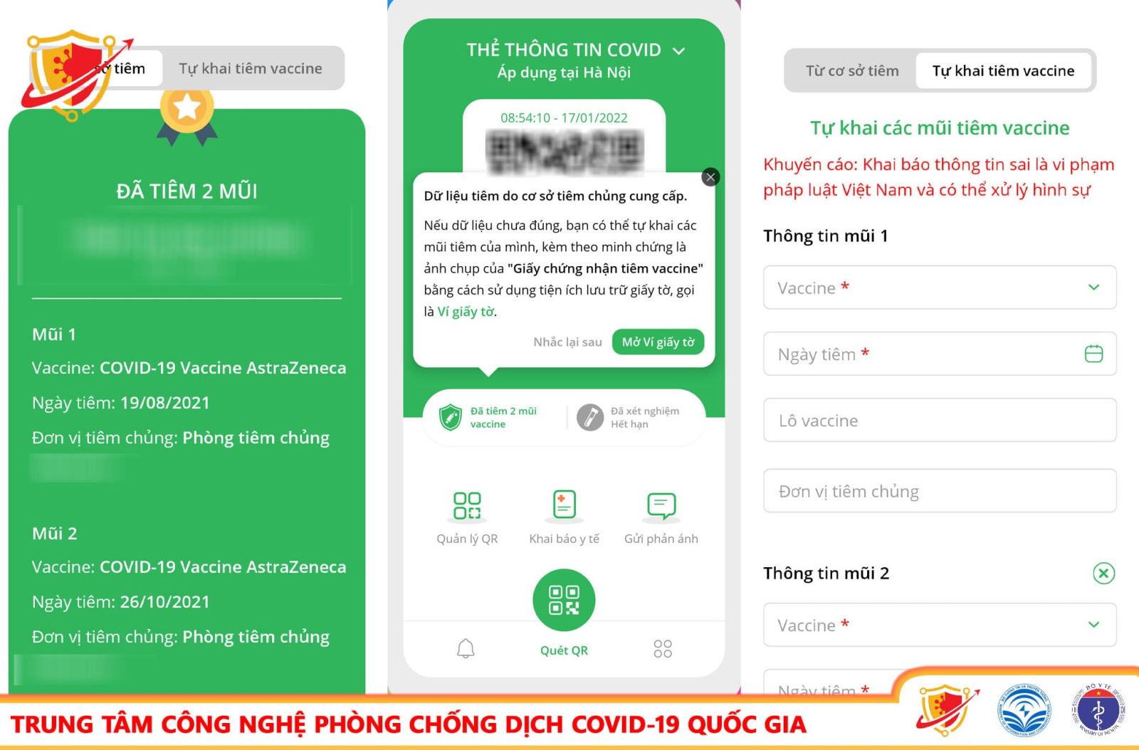 Người dân đã có thể tự khai mũi tiêm trên app PC-COVID