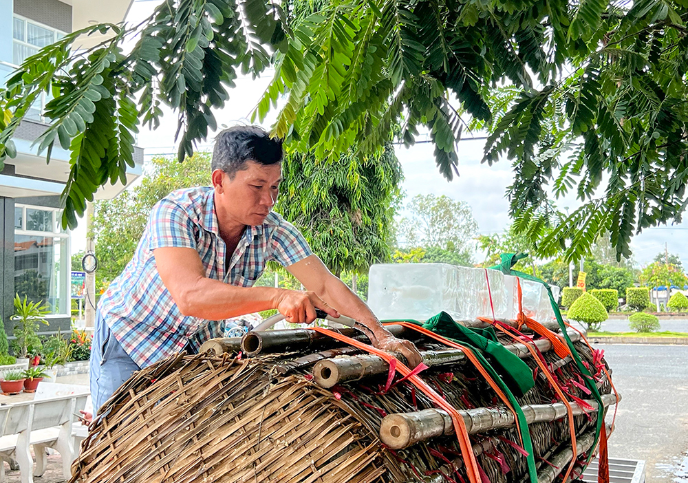 Nấu 2 đòn bánh tét nặng 3 tấn dâng cúng Bà Chúa Xứ núi Sam