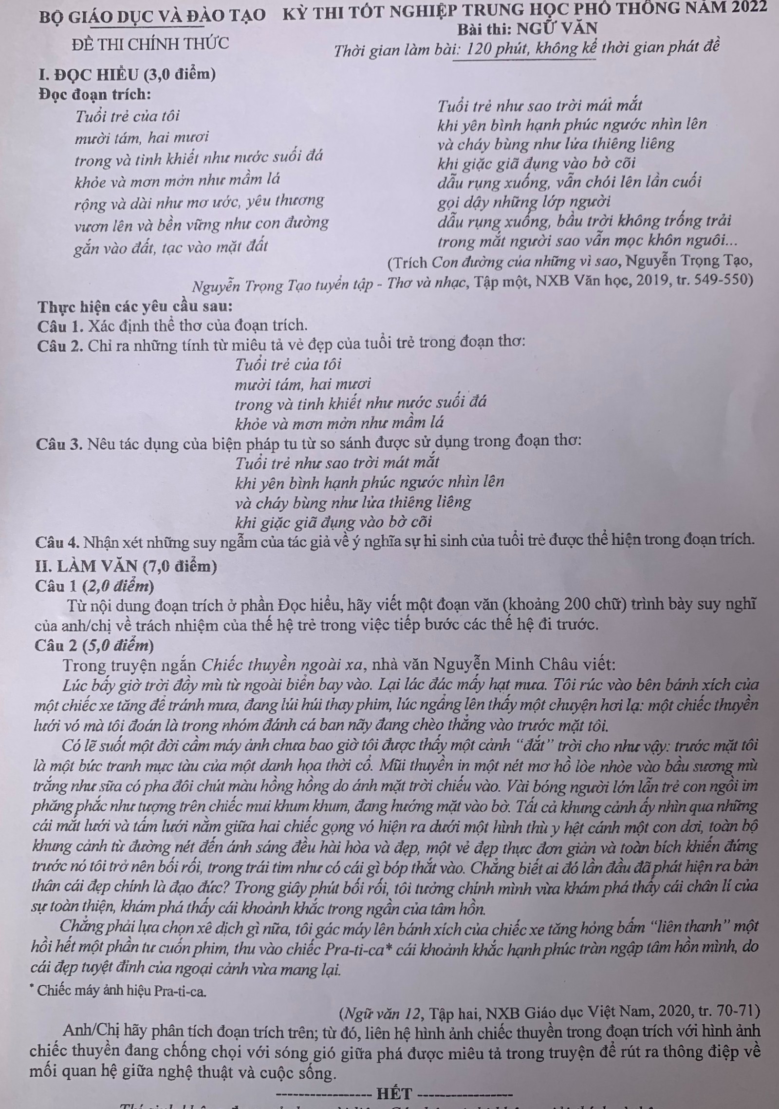 Gợi ý làm bài thi môn Ngữ văn