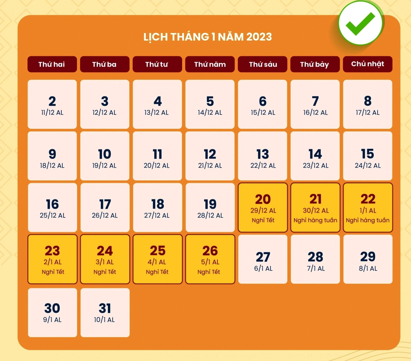 Phương án nghỉ Tết Nguyên đán 2023 đối với người lao động