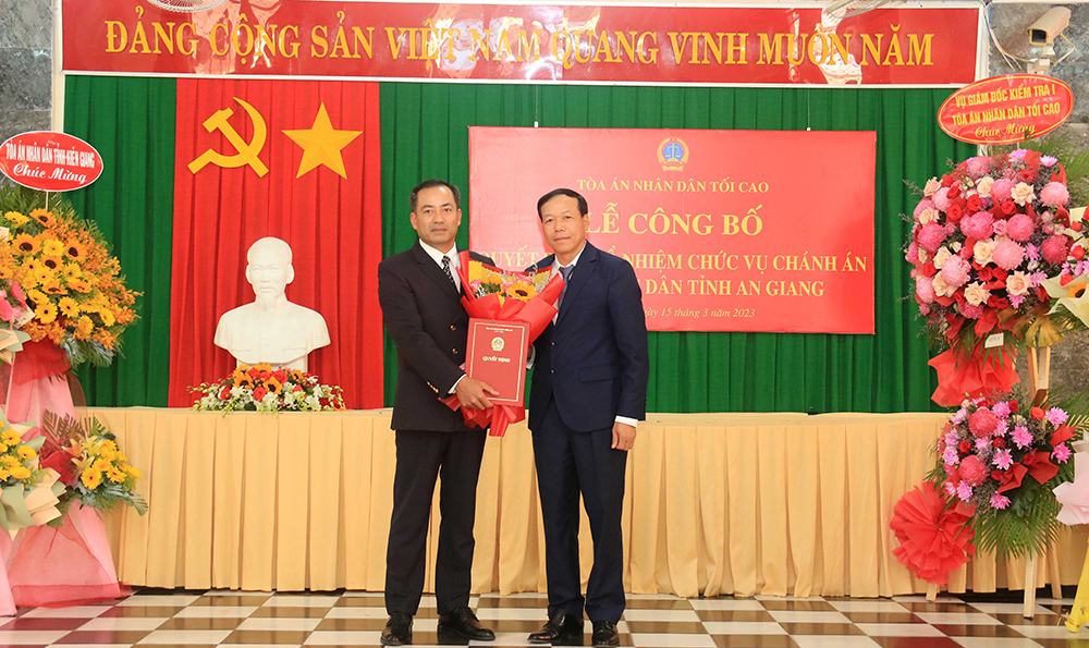 Vụ trưởng Vụ Giám đốc kiểm tra về hình sự, hành chính Tòa án nhân dân tối cao Đỗ Thế Bình giữ chức vụ Chánh án Tòa án nhân dân tỉnh An Giang