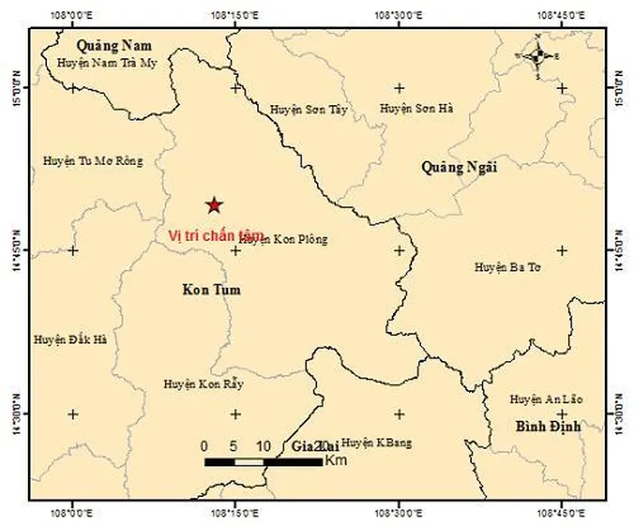 Kon Tum xảy ra 7 trận động đất trong buổi sáng, lớn nhất 4.4 độ