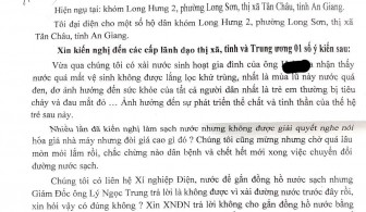 Trả lời về phản ảnh nước sinh hoạt ở phường Long Sơn