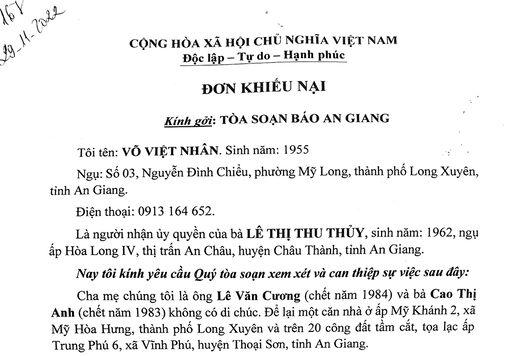 Trả lời phản ánh của ông Võ Việt Nhân